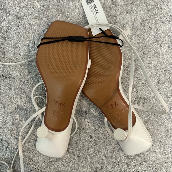NWT Zara White Square Toe Wrap Heeled Sandals - Picture 13 of 14